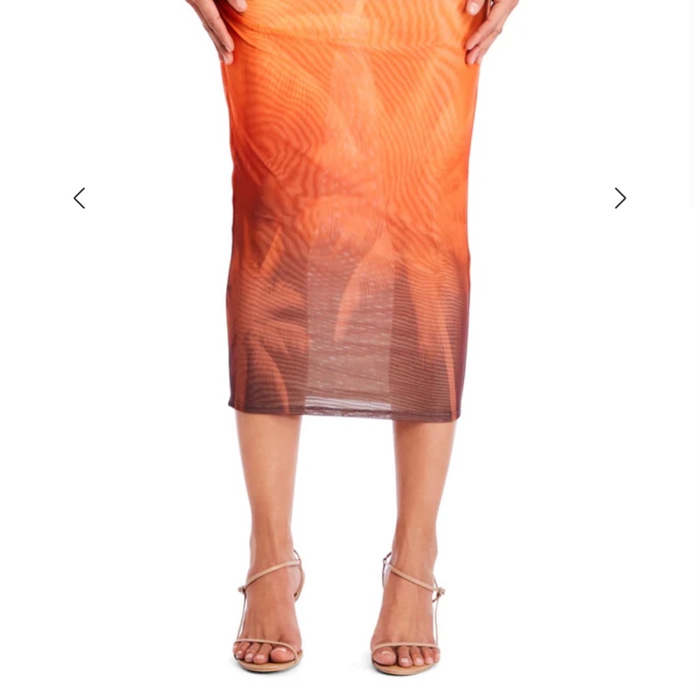 SER.O.YA Nia Mesh Midi Skirt in Sunset Palm resort beach summer
